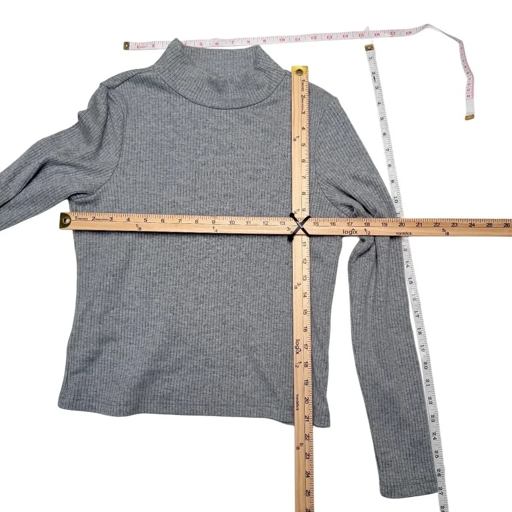 Grey Ribbed Knit 2 Pc Set Mock Neck Top Midi Skirt Medium Minimalist Scandi‎ CBK